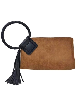 Fashion Cuff Handle Tassel Wristlet Clutch BP204 TAN/BLACK